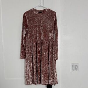 Roolee Velvet Long Sleeve Dress in Pink